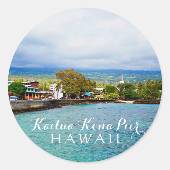 Kailua Kona Pier Hawaii Oil Paint Digital Art Classic Round Sticker (Front)