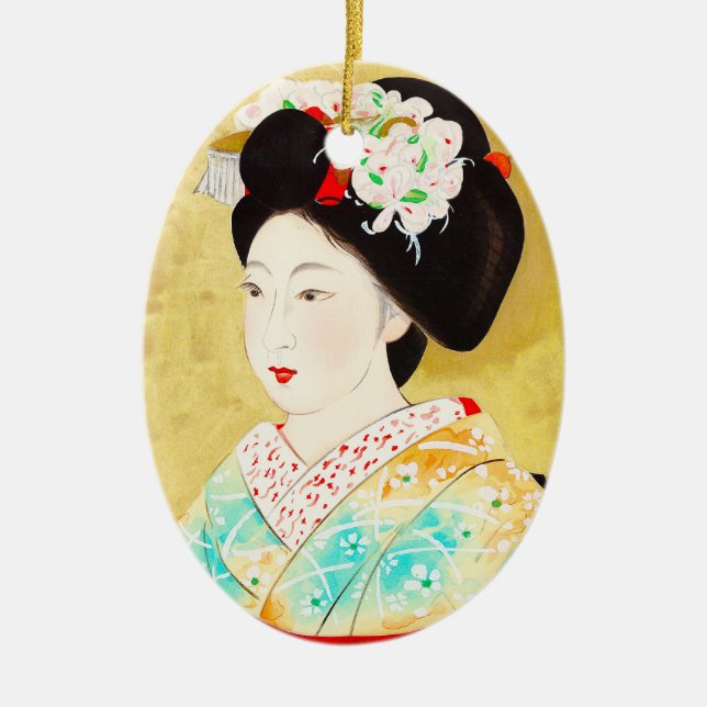 Kajiwara Hisako A Kyoto Maiko geisha fine art Ceramic Tree Decoration (Front)
