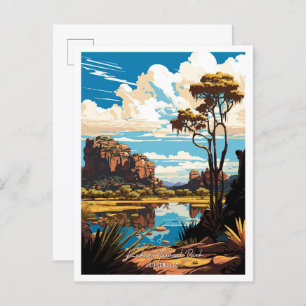 Kakadu Australia Art Vintage Travel Illustration Postcard