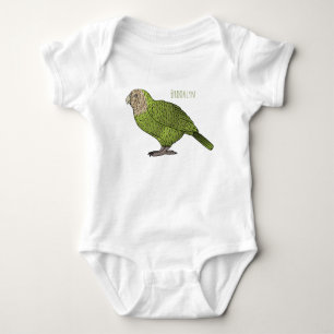 Kakapo bird cartoon illustration  baby bodysuit