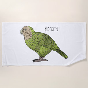Kakapo bird cartoon illustration beach towel