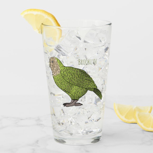 Kakapo bird cartoon illustration glass (Front Ice)