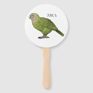 Kakapo bird cartoon illustration hand fan