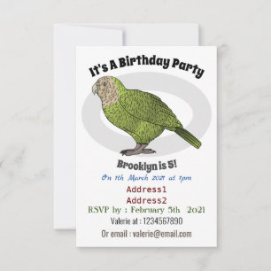 Kakapo bird cartoon illustration invitation