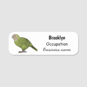 Kakapo bird cartoon illustration name tag