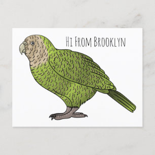 Kakapo bird cartoon illustration postcard