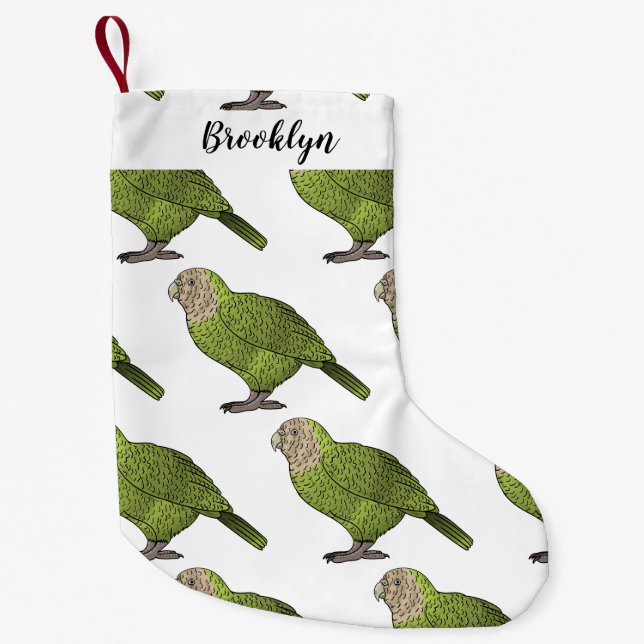 Kakapo bird cartoon illustration small christmas stocking (Front)