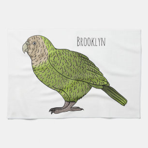 Kakapo bird cartoon illustration  tea towel