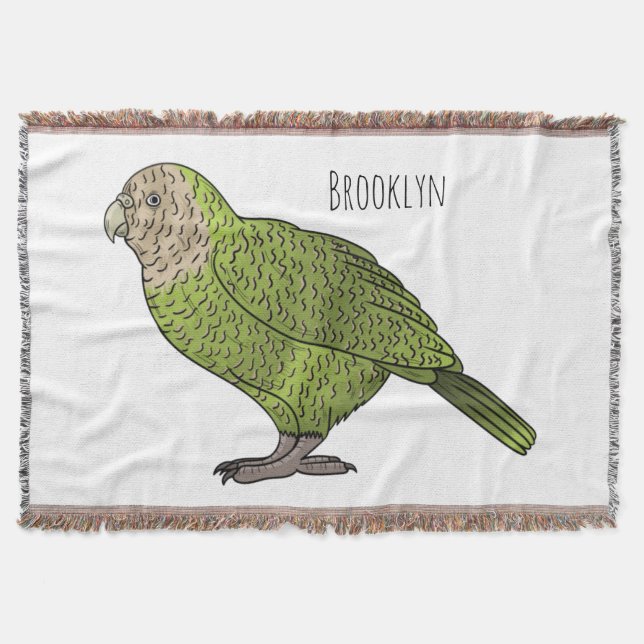 Kakapo bird cartoon illustration  throw blanket (Front)