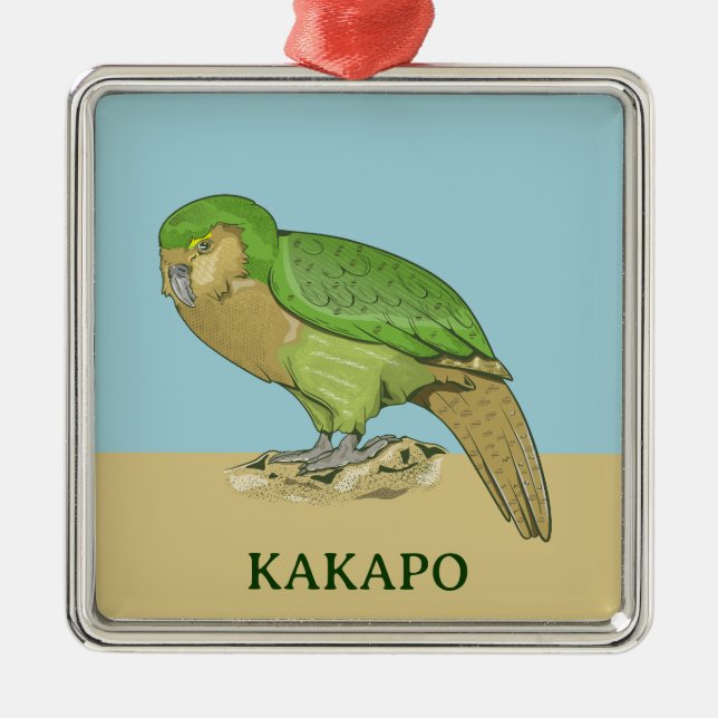 Kakapo illustration metal tree decoration (Front)