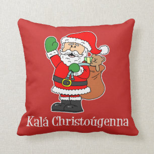 Kala Christougenna Greek Christmas Santa Cushion