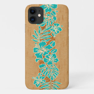 Kalaheo Hawaiian Aqua Hibiscus Tapa Faux Wood Case-Mate iPhone Case