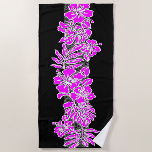 Kalaheo Hawaiian Hibiscus Floral Tapa - Fuchsia Beach Towel