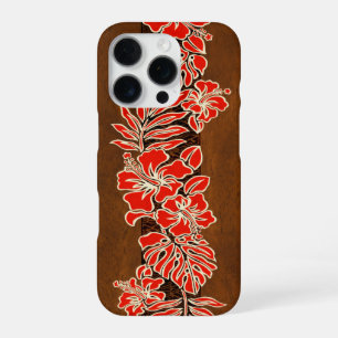Kalaheo Hawaiian Hibiscus Tapa Faux Koa Wood iPhone 16 Pro Case