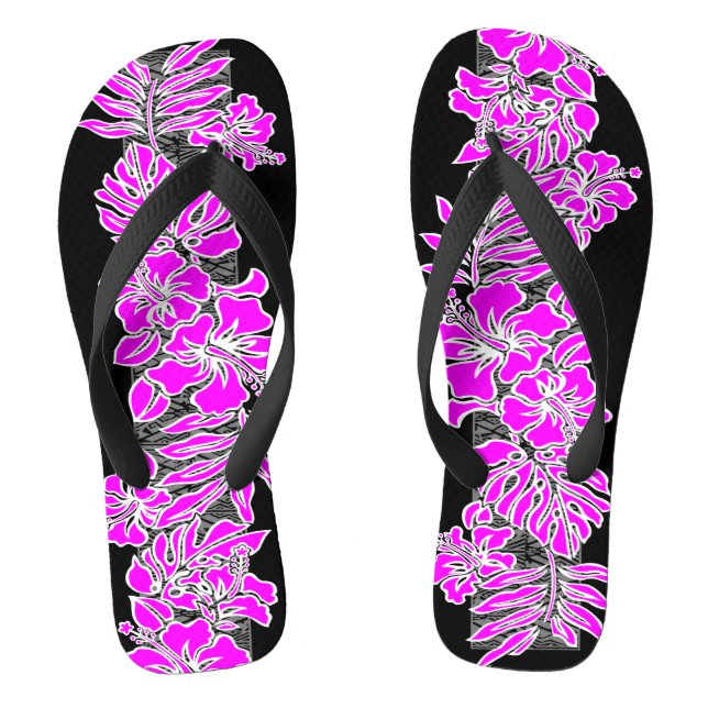 Kalaheo Hawaiian Hibiscus Tapa Magenta Jandals (Footbed)
