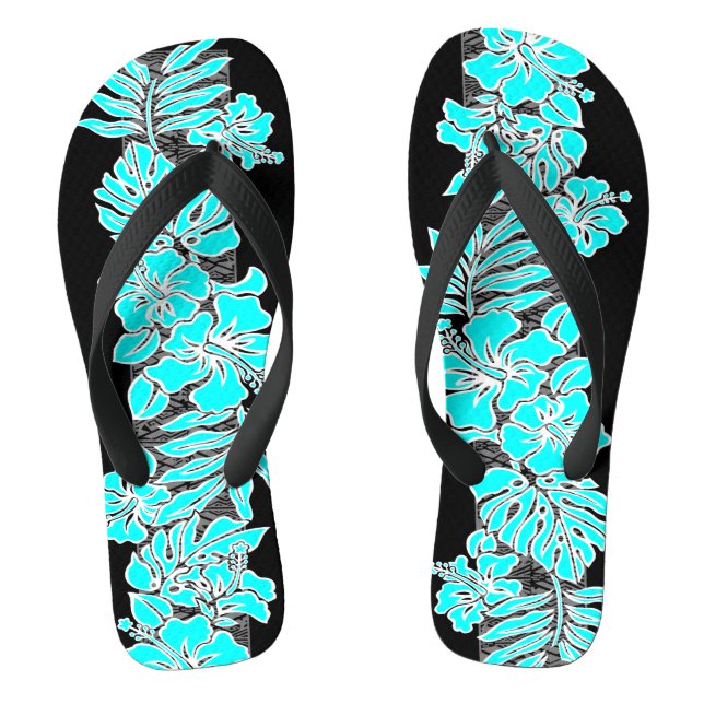 Kalaheo Hawaiian Hibiscus Tapa Turquoise Jandals (Footbed)