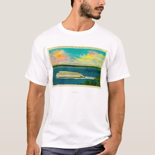 Kalakala Ferry, Puget Sound, Olympic Mountains T-Shirt (Front)