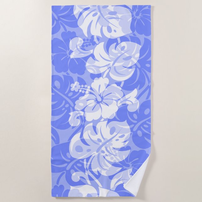 Kalakaua Border Hawaiian Hibiscus - Periwinkle Beach Towel (Front)