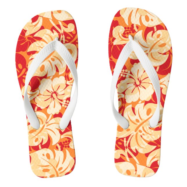 Kalakaua Border Hawaiian Hibiscus Red Jandals (Footbed)