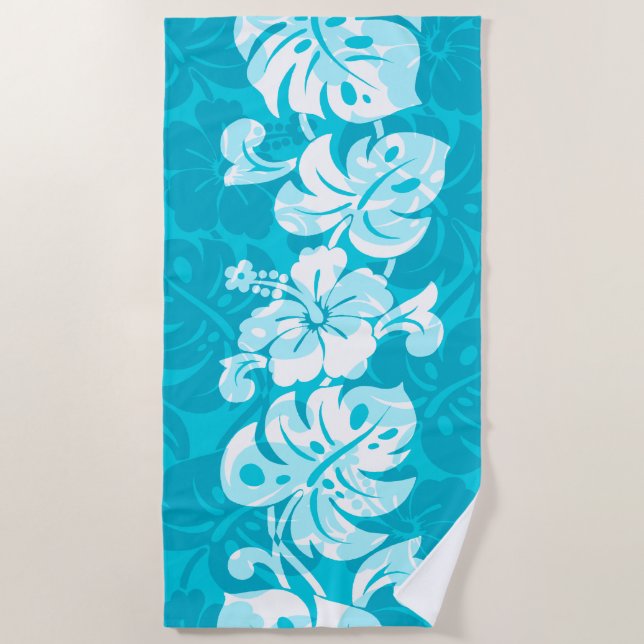 Kalakaua Border Hawaiian Hibiscus - Turquoise Beach Towel (Front)