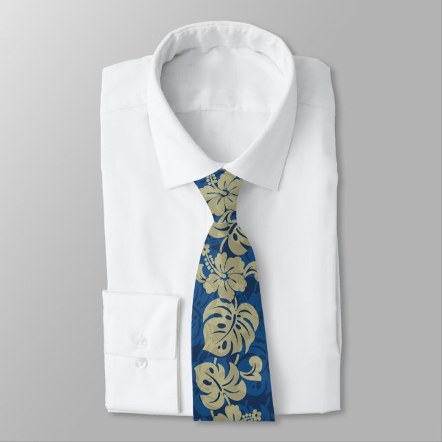 Kalakaua Border Hawaiian Hibiscus Two-side Printed Tie (Tied)