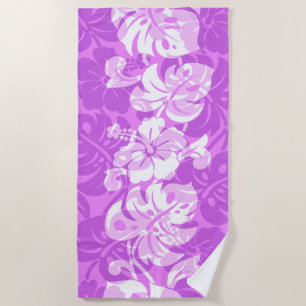 Kalakaua Border Hawaiian Hibiscus - Violet Beach Towel