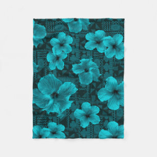 Kalalau Tapa Tropical Hawaiian Hibiscus Fleece Blanket
