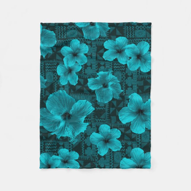 Kalalau Tapa Tropical Hawaiian Hibiscus Fleece Blanket (Front)