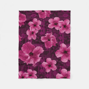 Kalalau Tapa Tropical Hawaiian Hibiscus Fleece Blanket