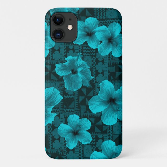 Kalalau Tapa Tropical Hawaiian Teal Hibiscus Case-Mate iPhone Case (Back)