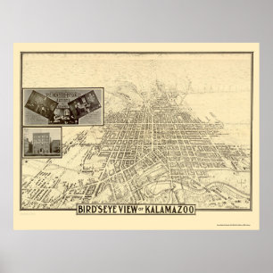 Kalamazoo, MI Panoramic Map - 1908 Poster