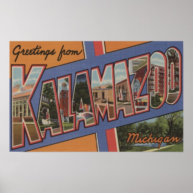 Kalamazoo, Michigan - Large Letter Scenes Poster (Front)
