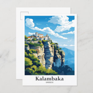 Kalambaka Greece Travel Potrait Illustration Postcard