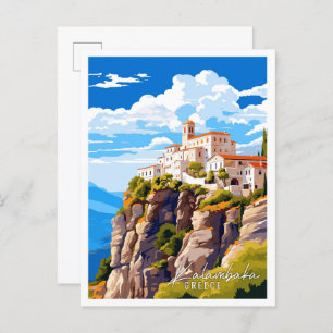 Kalambaka Greece vintage travel illustration Postcard