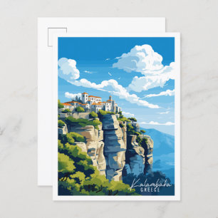 Kalambaka Greece vintage travel illustration Postcard