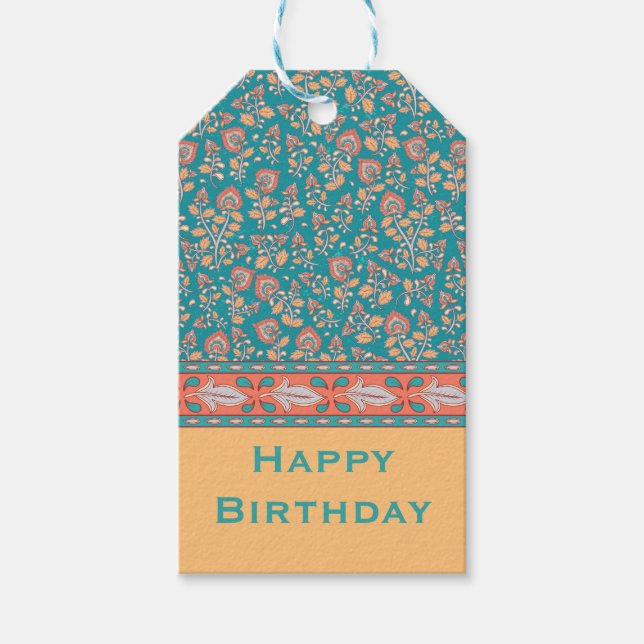 Kalamkari personalised name & greeting gift tags (Front)