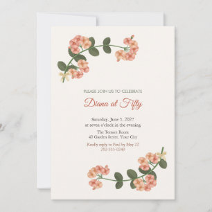 Kalanchoe Coral Flower 50th Birthday Invitation