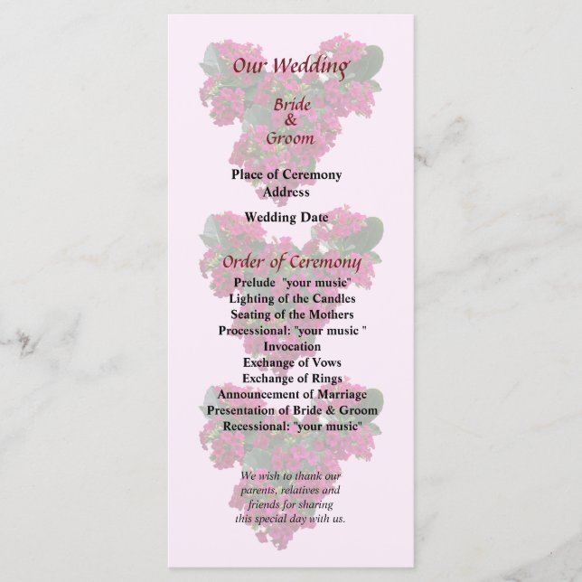 Kalanchoe Heart Wedding Program Programme (Front)