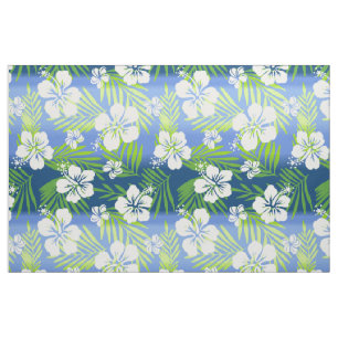 Kalani Tie Dye Blend Tropical Hibiscus - Blue Fabric