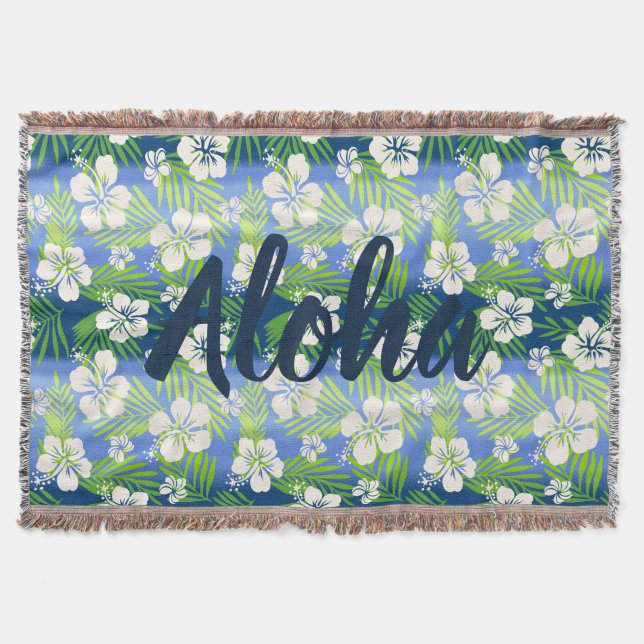 Kalani Tie Dye Blend Tropical Hibiscus - Blue Throw Blanket (Front)