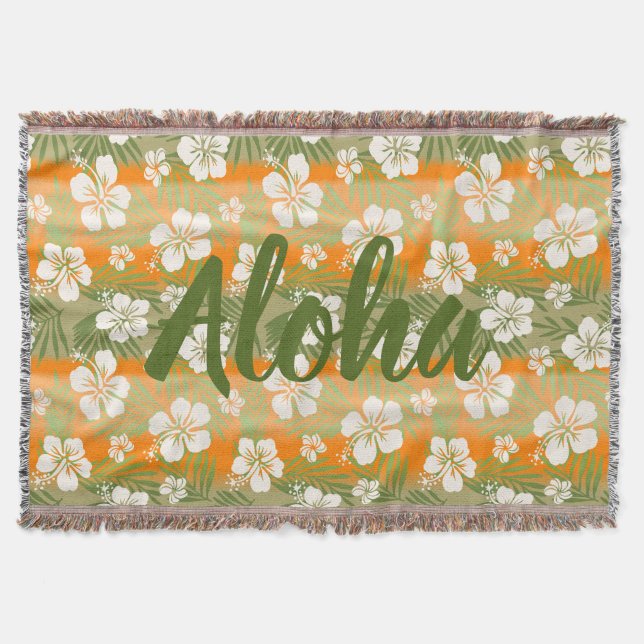 Kalani Tie Dye Blend Tropical Hibiscus - Orange Throw Blanket (Front)