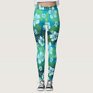 Kalani Tie Dye Blend Tropical Hibiscus - Teal Leggings