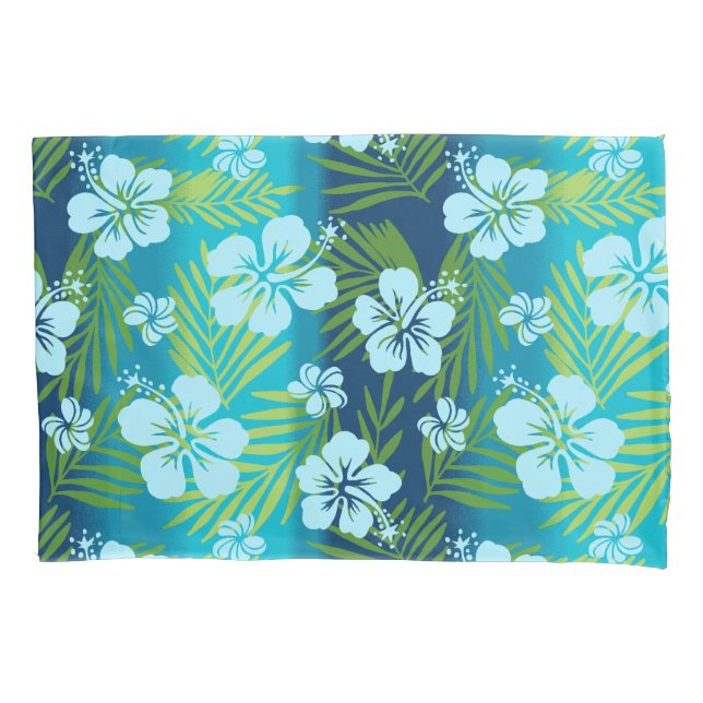 Kalani Tie Dye Blend Tropical Hibiscus - Teal Pillowcase (Front)