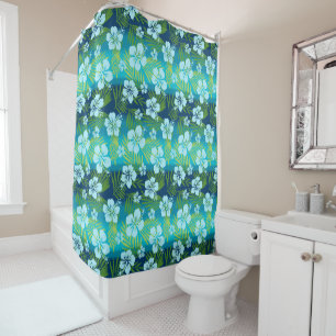 Kalani Tie Dye Blend Tropical Hibiscus - Teal Shower Curtain