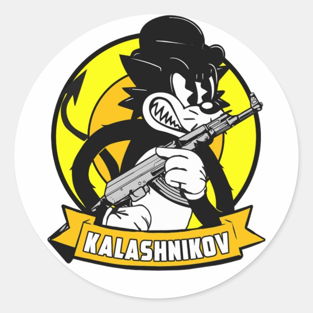 KALASHNIKOV RETRO CARTOON CLASSIC ROUND STICKER (Front)