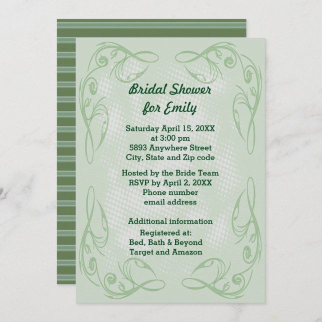 Kale Abstract Swirl Border Bridal Shower Invite (Front/Back)