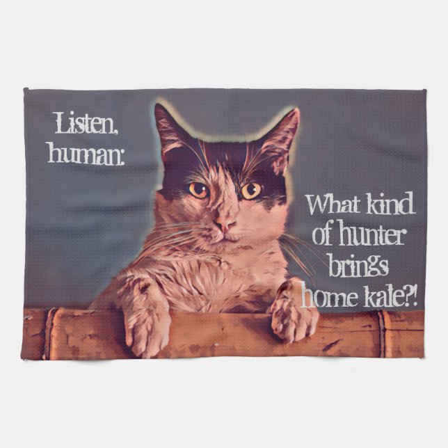 Kale Cat Tea Towel (Horizontal)