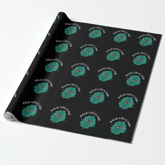 Kale-lelujah Funny Veggie Kale Pun Dark BG Wrapping Paper (Unrolled)