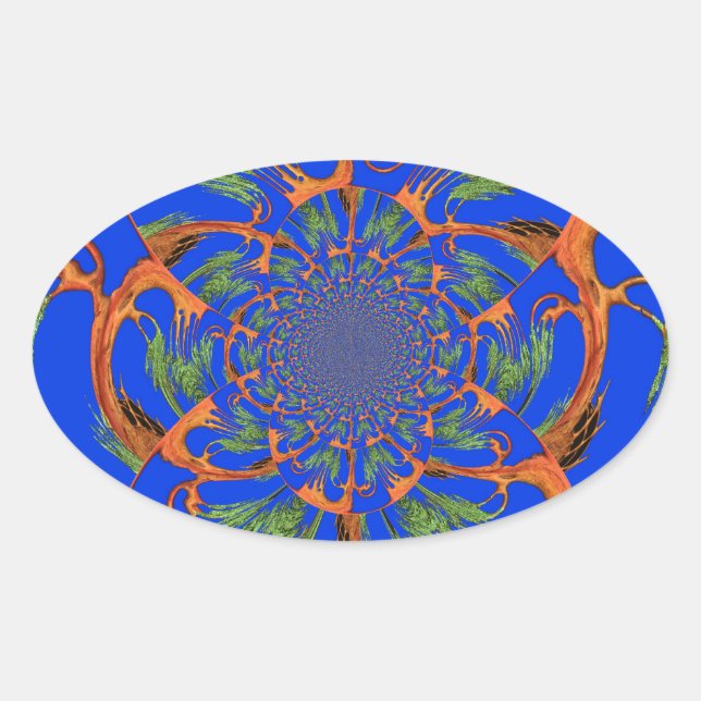 Kaleidoscope Acacia Tree Art Print/Graphic Oval Sticker (Front)