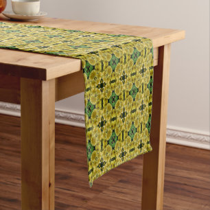 Kaleidoscope Art Primrose Flowers Nature Short Table Runner